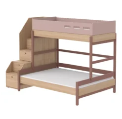 Lit Familial Superposé Escalier Popsicle - Chêne/Cherry