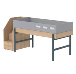 Lit Enfant Mi-hauteur Escalier Popsicle - Chêne/Blueberry