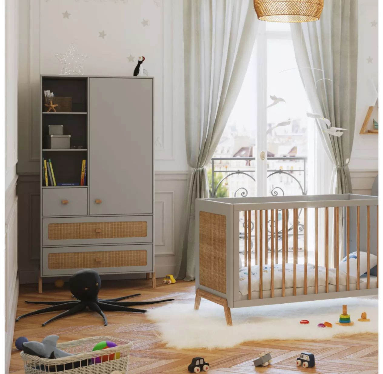 Armoire En Cèdre Et Rotin Marélia - Lune 4 Armoire En Cèdre Et Rotin Marélia - Lune – Image 2