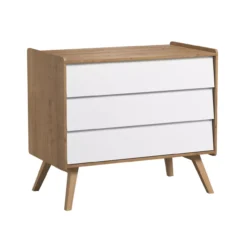 VOX Commode 3 Tiroirs à Langer Vintage - Chêne/Blanc