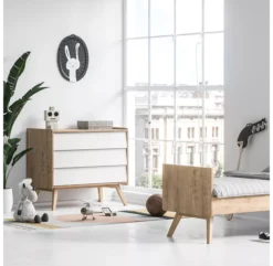 VOX Commode 3 Tiroirs à Langer Vintage - Chêne/Blanc -Magasin D'ameublement commode a langer vintage blanc chene vox 4 1264x1234