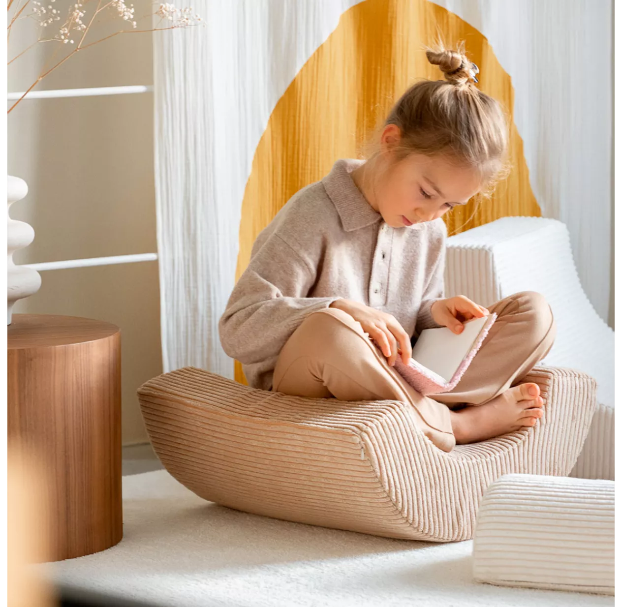 Trio De Poufs Rainbow En Velours Côtelé - Ecru 6 Trio De Poufs Rainbow En Velours Côtelé - Ecru – Image 4