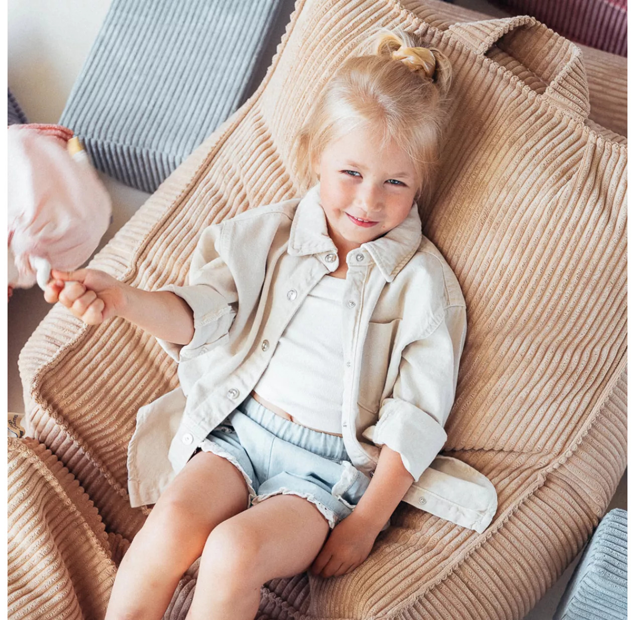 Fauteuil Pouf Ottoman En Velours Côtelé - Beige 4 Fauteuil Pouf Ottoman En Velours Côtelé - Beige – Image 2