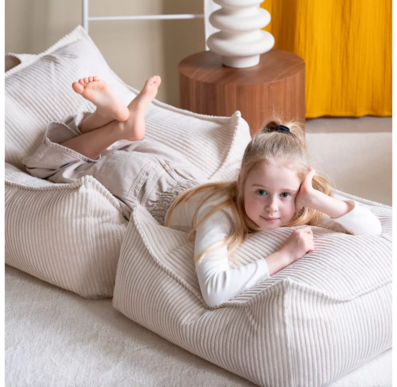 Fauteuil Pouf Ottoman En Velours Côtelé - Beige 6 Fauteuil Pouf Ottoman En Velours Côtelé - Beige – Image 4