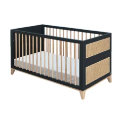 Lit Bébé évolutif Bois Et Cannage Rotin Nami 70x140cm - Noir