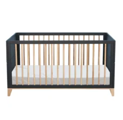 Lit Bébé évolutif Bois Et Cannage Rotin Nami 70x140cm - Noir -Magasin D'ameublement lit bebe evolutif rotin nami anthracite 70x140 theo 3 1264x1234