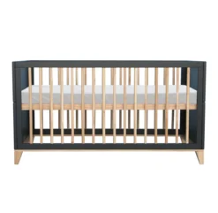 Lit Bébé évolutif Bois Et Cannage Rotin Nami 70x140cm - Noir -Magasin D'ameublement lit bebe evolutif rotin nami anthracite 70x140 theo 4 1264x1234