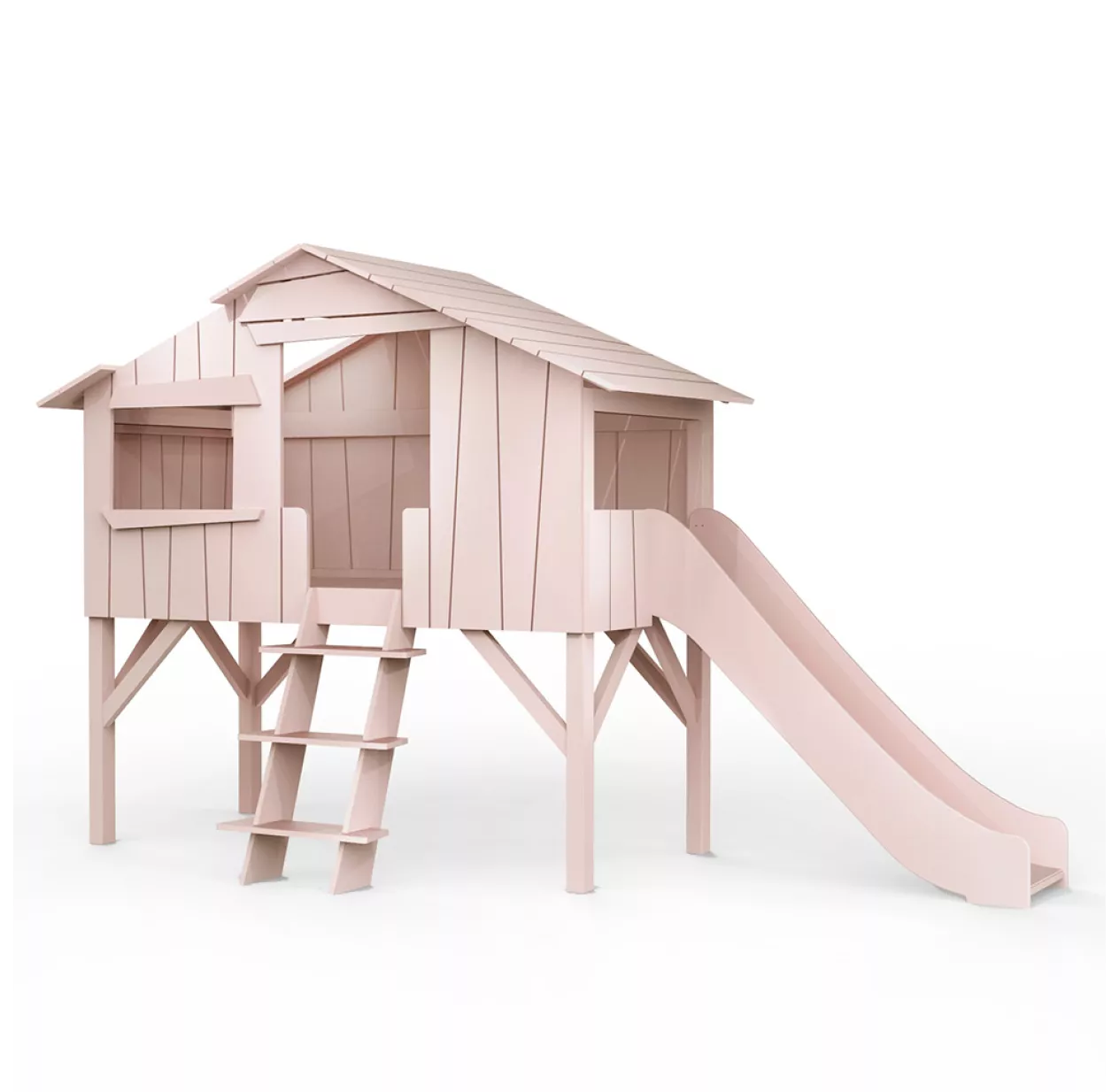 Lit Cabane Avec Toboggan - Rose Poudré 3 Lit Cabane Avec Toboggan - Rose Poudré